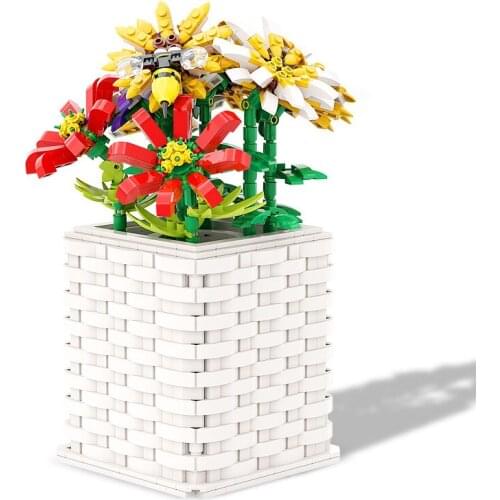 MOC Weaving Flower Vase Building Blocks Home Decoration DIY Assemble Plants Bricks Orchid Trees Potted Blossom Ornaments Display