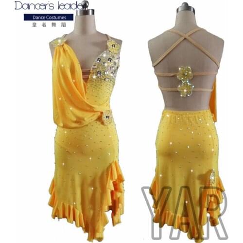 2020 new latin dance competition suit yellow costume three-dimensional tailoring custom female adult performance costume