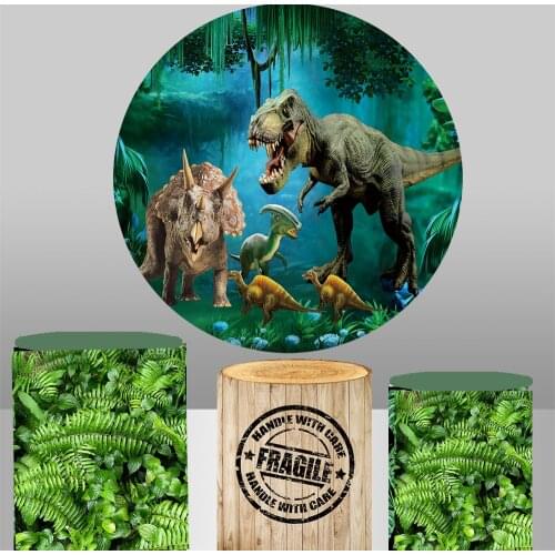 Round circle background backdrop Jungle dinosaur baby shower birthday party decor candy table banner fabric YY-208