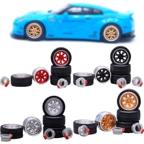 1:64 36 Styles Model Modified Tire+2axles+4end Caps Diecasts Alloy Wheel Tire Rubber Vehicles General Model Of Car Change Wheel