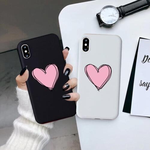 JAMULAR Cute Pink Love Heart Phone Case For iPhone X 11 Pro 12 XR XS MAX 7 8 6Plus Black White Soft Silicone Cover Matte Fundas