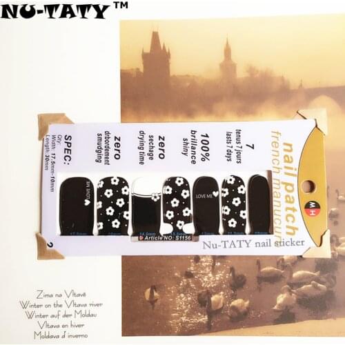 Nu-TATY Black & Sexy White Flowers Nail Sticker Waterproof Nail Decal Sticker Gel Polish French Manicure Patch Full Tape