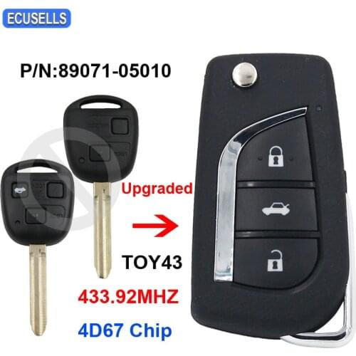 Upgraded Remote Car Key 433.92MHz 4D67 Chip for Toyota Avensis 2003 2004 2005 2006 2007 2008 P/N: 89071-05010 TOY43 Uncut Blade