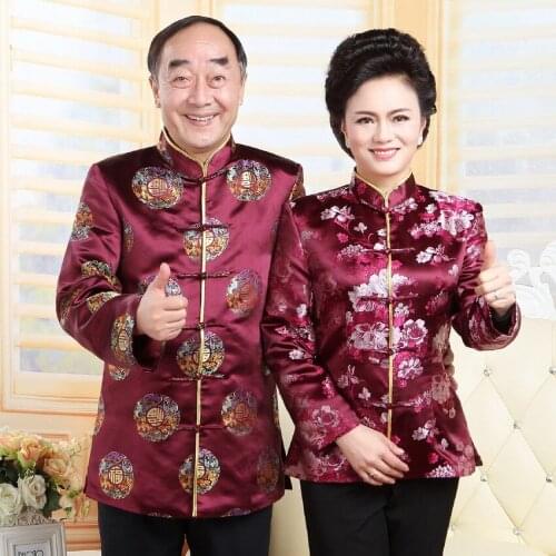 Elder Couples Clothing Men&Women Tang Suit Chinese Traditional Jacket Coat Birthday Gift Chinese New Year Gift For Mother&Father