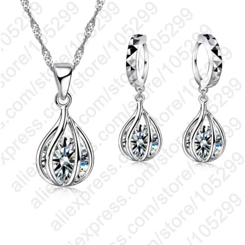 925 Sterling Silver Party Wedding Jewelry Sets Necklace Earrings Women Noble New Pendant Necklace Cubic Zirconia