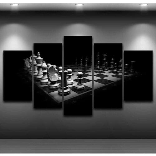 Classic Chess Game White Black Poster 5 Pcs Canvas Picture Print Wall Art Canvas Painting Wall Decor for Living Room No Framed
