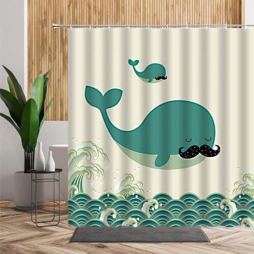 Lovely Child Bathroom Shower Curtain Cartoons Ocean Animal Fish Jellyfish Seahorse Dolphin 3D Printing Waterproof Bath Curtains