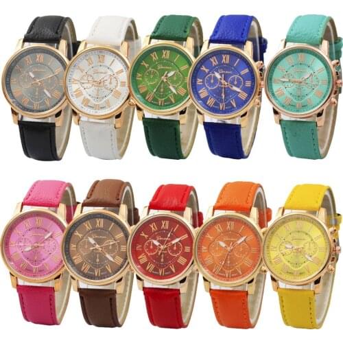 Luxury fashion casual gold women watches bracelet Womens Geneva Roman Numerals Faux Leather Analog Quartz Watch ASL