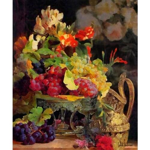 Hand Painted Realistic Oil Painting for Kitchen Still Life with Grapes by Celito Medeiros Wall Painting on Canvas Home Decor
