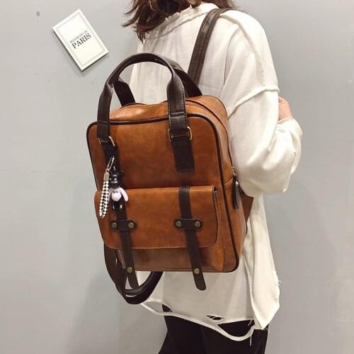 Buylor Large Capacity Backpack Women PU Leather Retro Travel Backpack Anti-Theft Laptop Waterproof Student School Bag