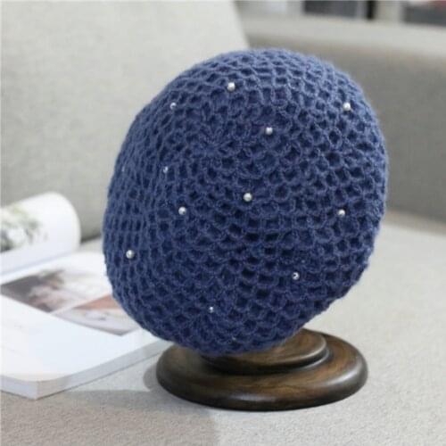 Hat Knitted Beret hat women winte beanie cap handmade pearl woolen cap French soft and elegant retro warm hat