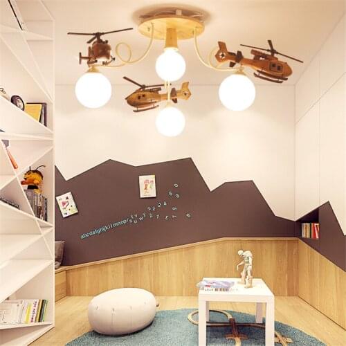 Modern Wooden Aircraft Childrens Ceiling Lights Cartoon Solid Wood Bedroom Dining Room Study Kindergarten Decor Ceiling Lamps