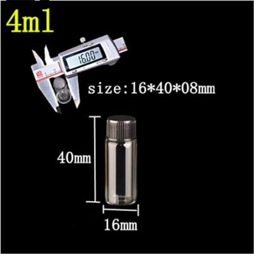 16*40*8mm 4ml Glass Bottles With Plastic Lid Transparent Empty Glass Gift Bottles Jars Black Cap 100pcs/lot