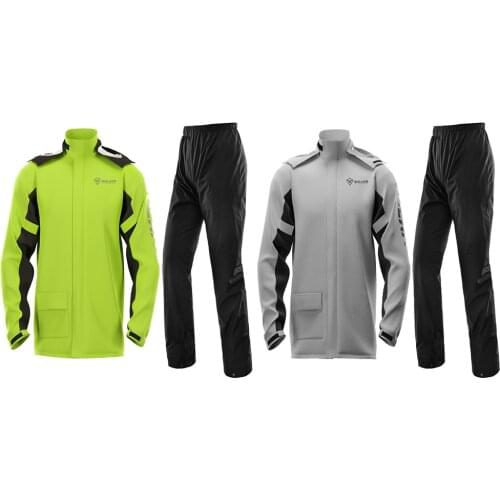 SULAITE Reflective Motorcycle Rain Suit Waterproof Rain Jacket + Pants with Shoe Covers Grey/Green Motorcycle Accessories