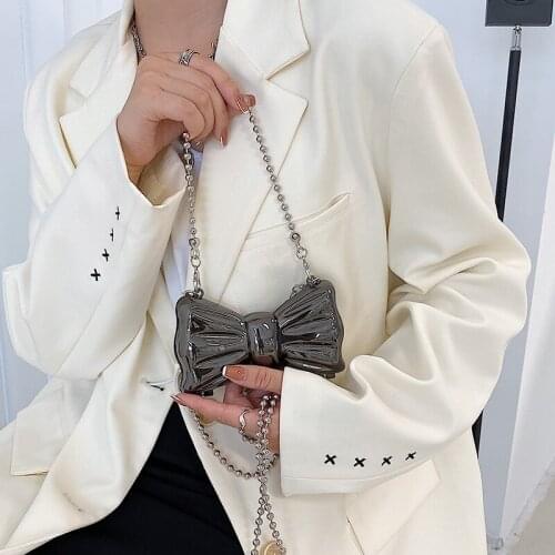 Bowknot Chains Shoulder Bag Niche Design 2021 Summer New Fashion Womens Mini Bag Crossbody Metallic Bag