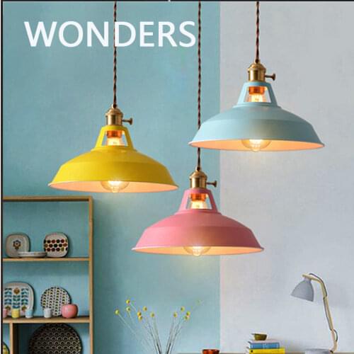 Nordic Macarons colorful LED pendant light Retro cafe hotel shop decorative chandelier Wrought iron indoor pendant lamp a lustre