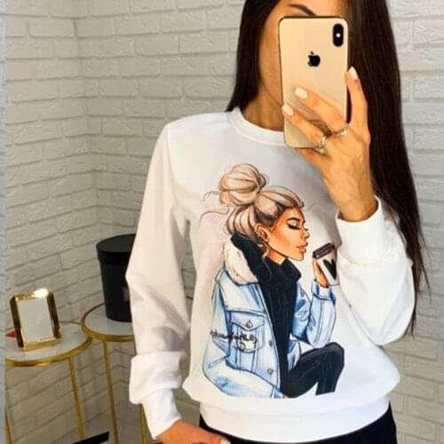 Sweatshirt Women 2021 Ladies Femme Long Sleeve White Black Red Autumn Vintage Graphic Sweatshirt Character Sweatshirt sudaderas