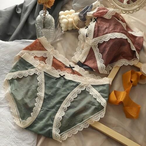 French Sexy Underwear Womens Cotton Panties New Fashion Hollow Out Briefs Ladies Bow Net Underpants Female Sexy Lace Lingerie