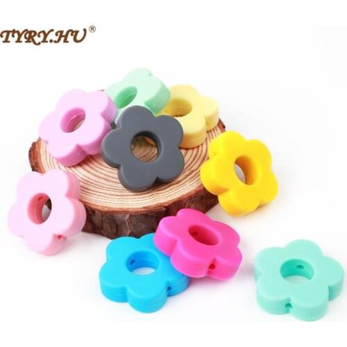 TYRY.HU 10pcs Silicone beads Flower Baby Teething nursing DIY Crafts teething chew Beads Clips Soother Chain Accessories Toy