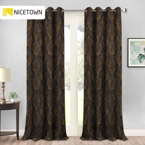 NICETOWN 1 Piece Leaf print Velvet Curtain Super Soft Luxury Warm Blackout Energy Grommet for Decor Home Theater Living Room