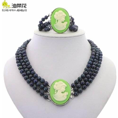 High Quality Elegant Fashion Natural Pearl Necklace Bracelet Set 3 Rows Beauty Buckle Glamour Woman Girl Wedding Christmas Gift