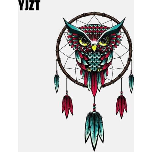 YJZT 9.5CM*16.6CM Funny Dream Catcher Owl PVC Decoration Car Sticker 11-01295