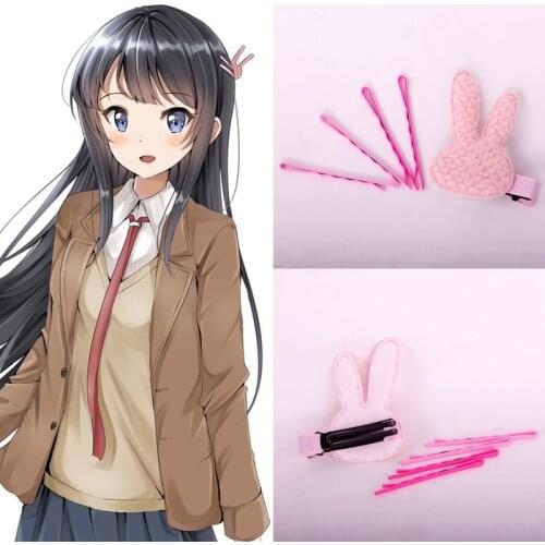 Sakurajima Mai Hair Clip Cartoon Anime Seishun Buta Yarou Series Kawaii Lolita Girls Rabbit Hairpins Pink Headwear Cosplay Gifts