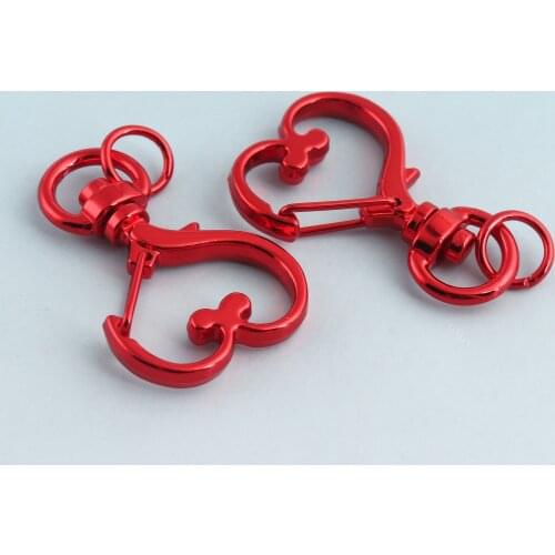 Red Swivel Clasp Heart Shape Lanyard Clips Key Chains Swivel Snap Hook Purse Strap Buckles Metal Lobster Clips