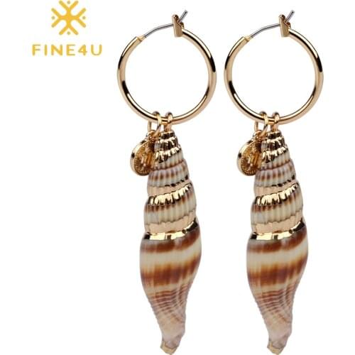 FINE4U E070 Natural Sea Shell Drop Earrings For Women Beach Conch Sea Shell Dangle Earrings 2019 Trendy Summer Jewelry