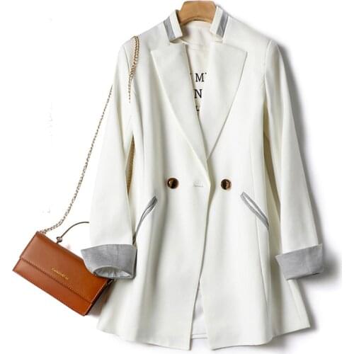 High Quality New Designer Women Blazer Jacket Long Sleeve V Neck OL Suit Jackets Female Patchwork Slim Long Blazer Coat