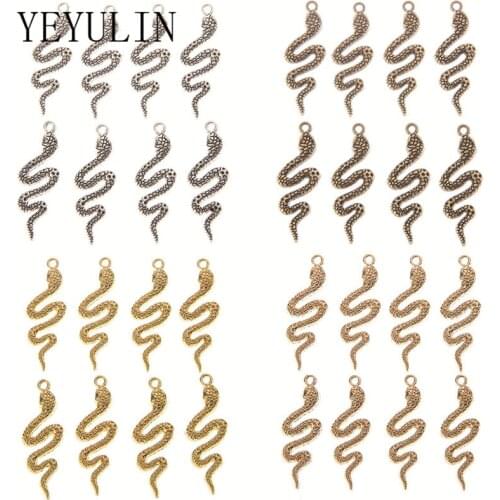 10pcs/lot Tibetan Silver Snake Metal Charms Pendant Handmade DIY Necklace Earring For Jewelry Making Accessories