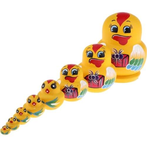 10pcs Russian Nesting Doll Matryoshka Cute Little Yellow Wooden Chicken