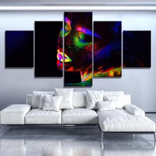 Canvas Paintings 5 Piece Canvas Art Fluorescent Beautiful Girl Modern Decorative Wall Art for Home Decorations Wall Decor