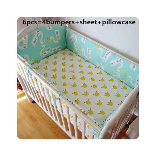 6PCS Cartoon Baby Bedding Set 100% Cotton ,Cartoon Crib Bumpers Sheet бортики в кроватку (4bumper+sheet+pillow cover)