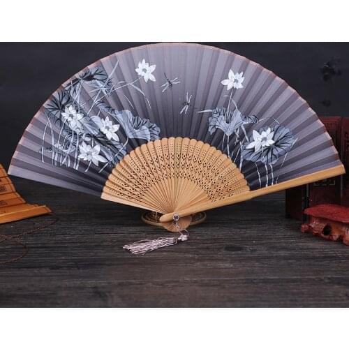 Decorative Silk Folding Fan Retro Chinese Style Summer Hand Fan Home Decoration Ornaments Holiday Party Arts and Crafts Gifts