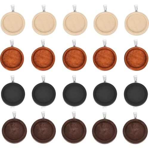 10pcs/Lot 25/30mm Wood Cabochon Base Setting Stainless Steel Hook Round Trays Bezel Blank Pendant Charms For DIY Jewelry Making