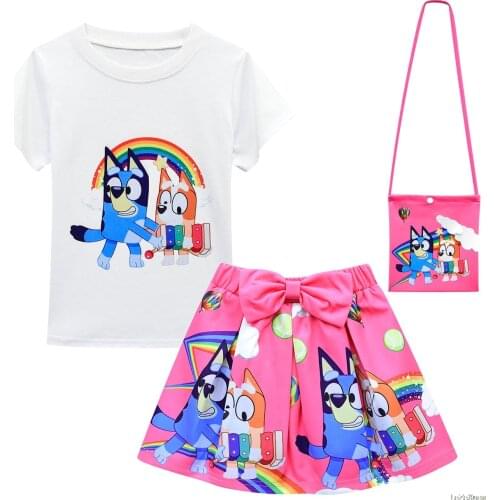 Bluey Baby Dresses with Tops 2021 Summer Princess Party Cartoon Bluey Dress Kids Clothing Infant Baby Birthday Party