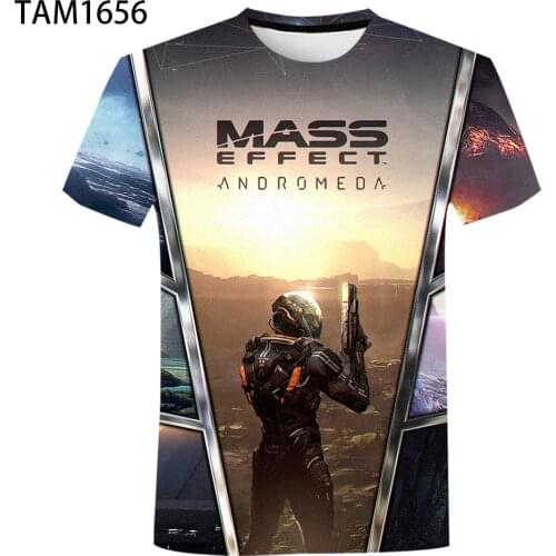 Science fiction animation mass effect Mens and womens Summer T-shirt 3D cool fashion short sleeve home childrens hip hop Top