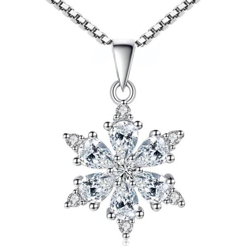 Hot 925 Sterling Silver Necklace For Women Snowflake AAA Zircon Mosaic Necklaces Pendants Sterling-silver Choker Collar Jewelry
