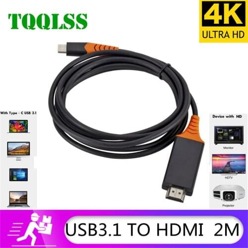 USB Type C 3.1 to HDMI-compatible 4K 30Hz Video Converter Cable 2.0M Length 10Gbps Super Speed for Macbook/Matebook HDTV Laptops