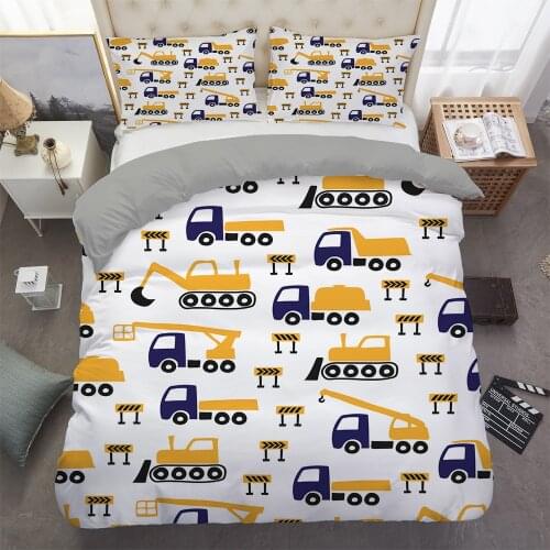 3D Bedding Set Construction Vehicle Print Duvet Cover For Kids Boys Gift 2/3pc Home Textiles Comforter Cover King Queen Size