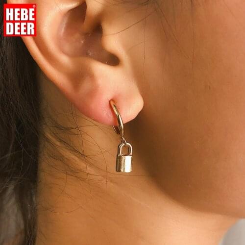 HebeDeer Geometric Fashion Earring Women Vintage Pendant Small Piercing Lock-shaped Minimalism Circle Charm Earrings Jewerly