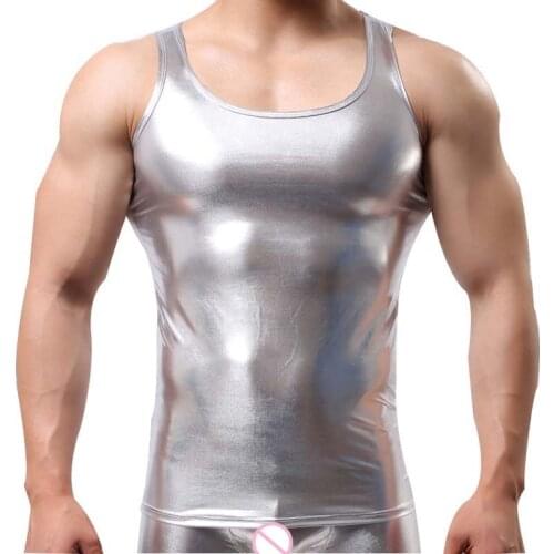 Fashion Brand Star Faux Leather Men Sexy Fitness Tank Top/Sleeveless Mens Bodybuilding Stringers Vest