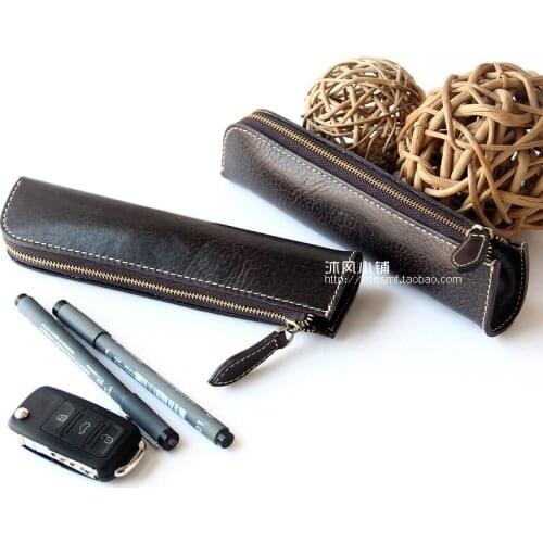 Cute personalized zipper genuine leather mini pen bag pencil bag stationery organizer accessories lady gift school supplies 1130