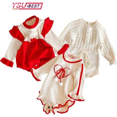 Autumn Newborn Girls Doll Collar Jumpsuits Clothes Baby Knit Rompers Knitted Flare Sleeve Long Sleeve Toddler Children Rompers