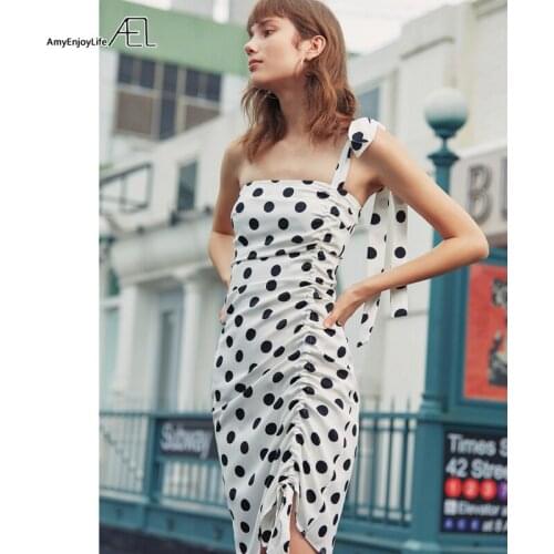 AEL one shoulder Spaghetti Strap dresses drape Sleeveless women package hip dress Bandage pleated Dresss Party