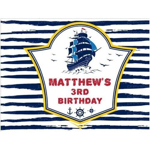 Custom Sailboat Sailing Vessel Anchor Nautical Blue And White Striped background Computer print birthday backdrop