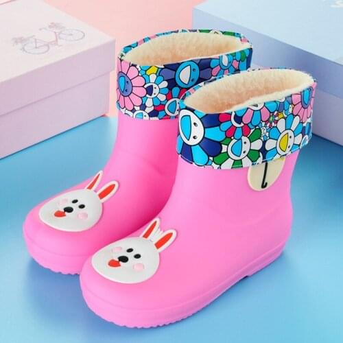 Classic PVC Rubber Kids Shoes Children Rainboots Candy Cartoon Waterproof Boys Rain Boots All Season Removable Girls Water Shoes