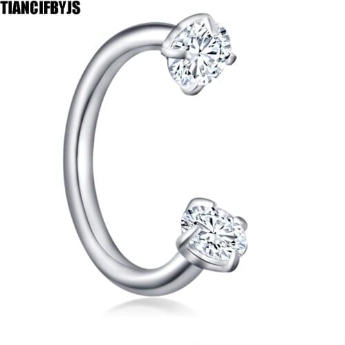 TIANCIFBYJS 16G Zircon Gem Round Tragus Lip Ring Ear Cartilage Stud Earring Body Piercing Internally Silver Septum Hoop Nose