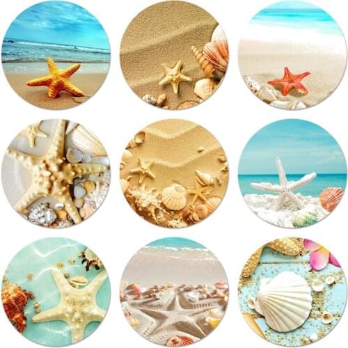 Blue Wood Seashells Sea Star Icons Pins Badge Decoration Brooches Metal Badges For Clothes Backpack Decoration
